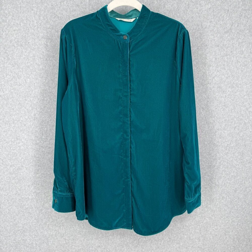 Soft Surroundings Velvet Tunic Top Blouse Size M Blue Oversized Collarless
